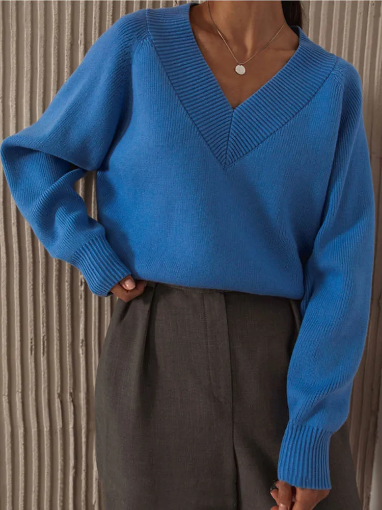 Knitted Long Sleeve Solid Women Pullovers