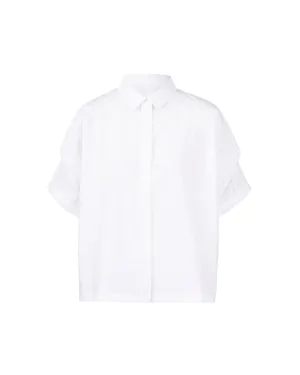Lace Trim Shoulder Poplin Blouse