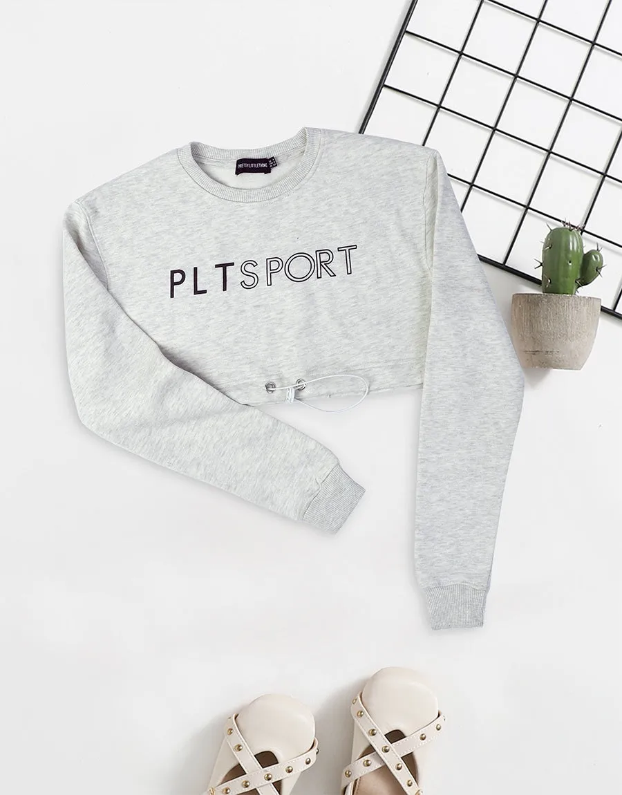 Ladie's Short Body Fleece Sweat Shirt-Light Grey