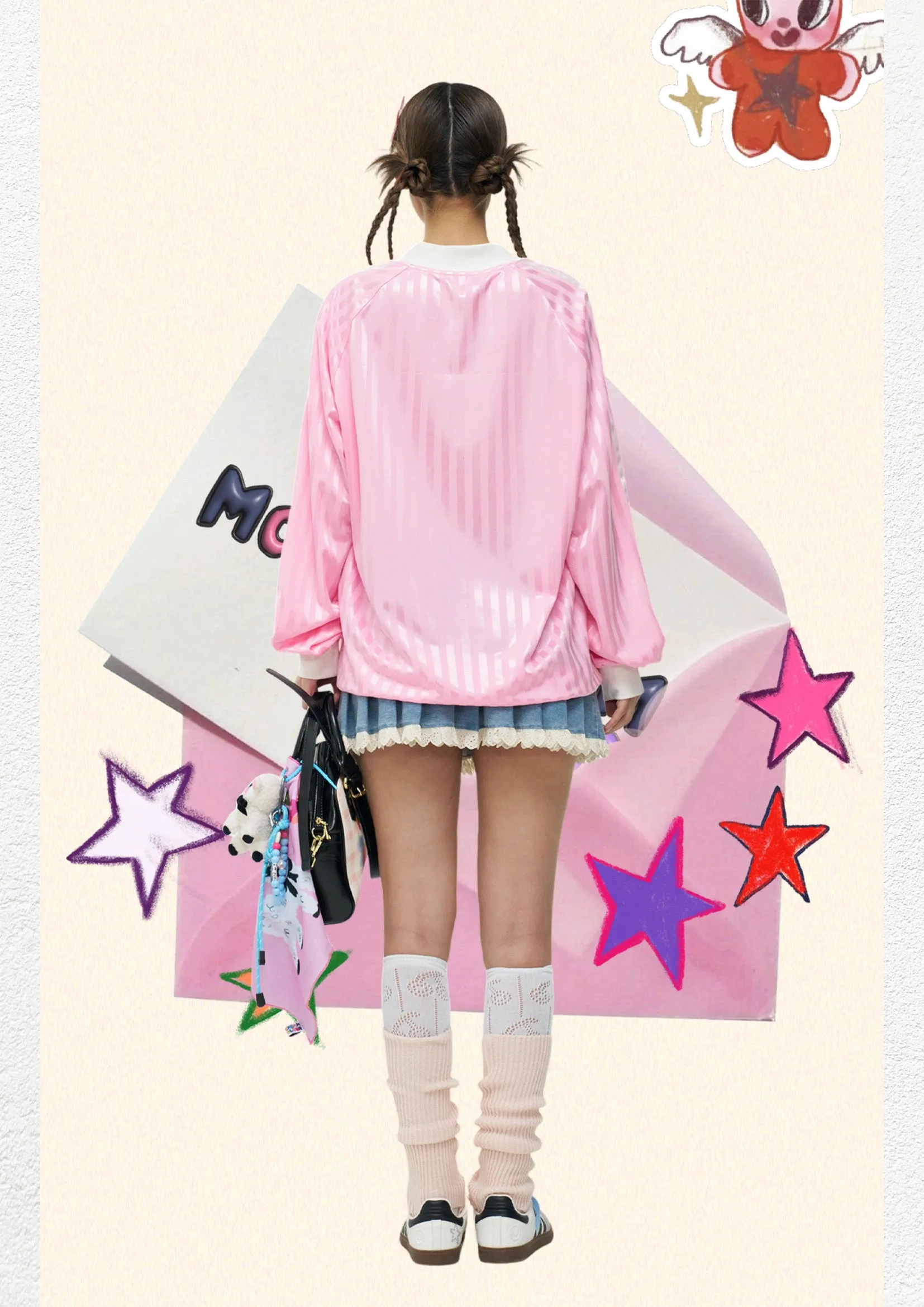 Lamb striped baseball jersey - soft pink