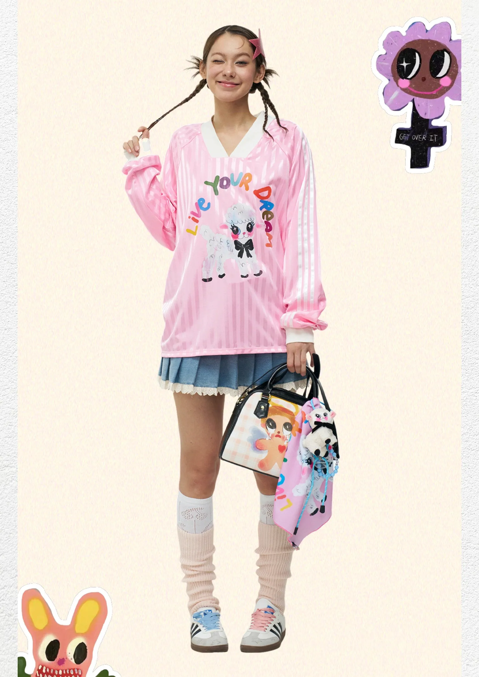 Lamb striped baseball jersey - soft pink