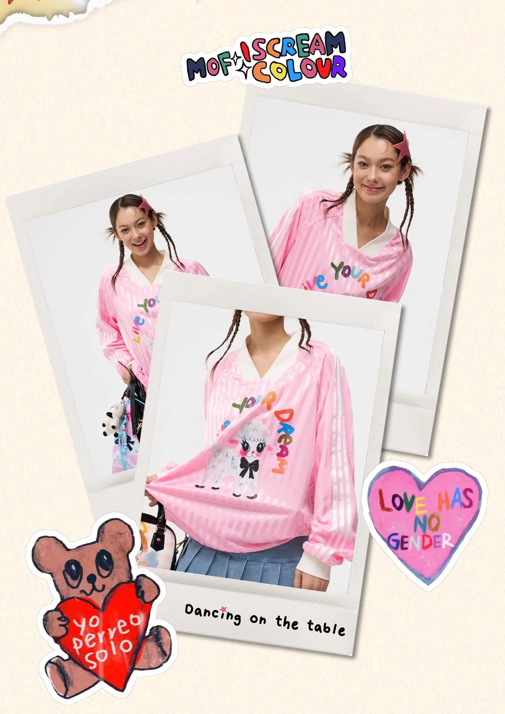 Lamb striped baseball jersey - soft pink