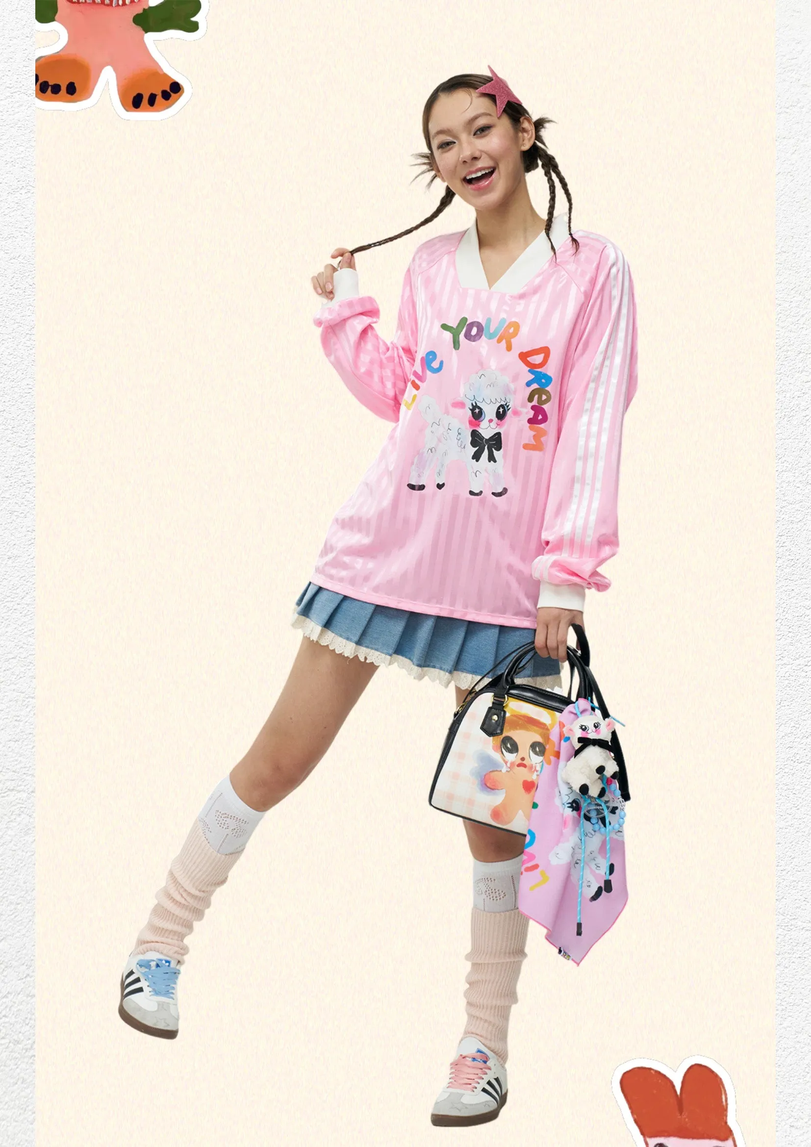 Lamb striped baseball jersey - soft pink