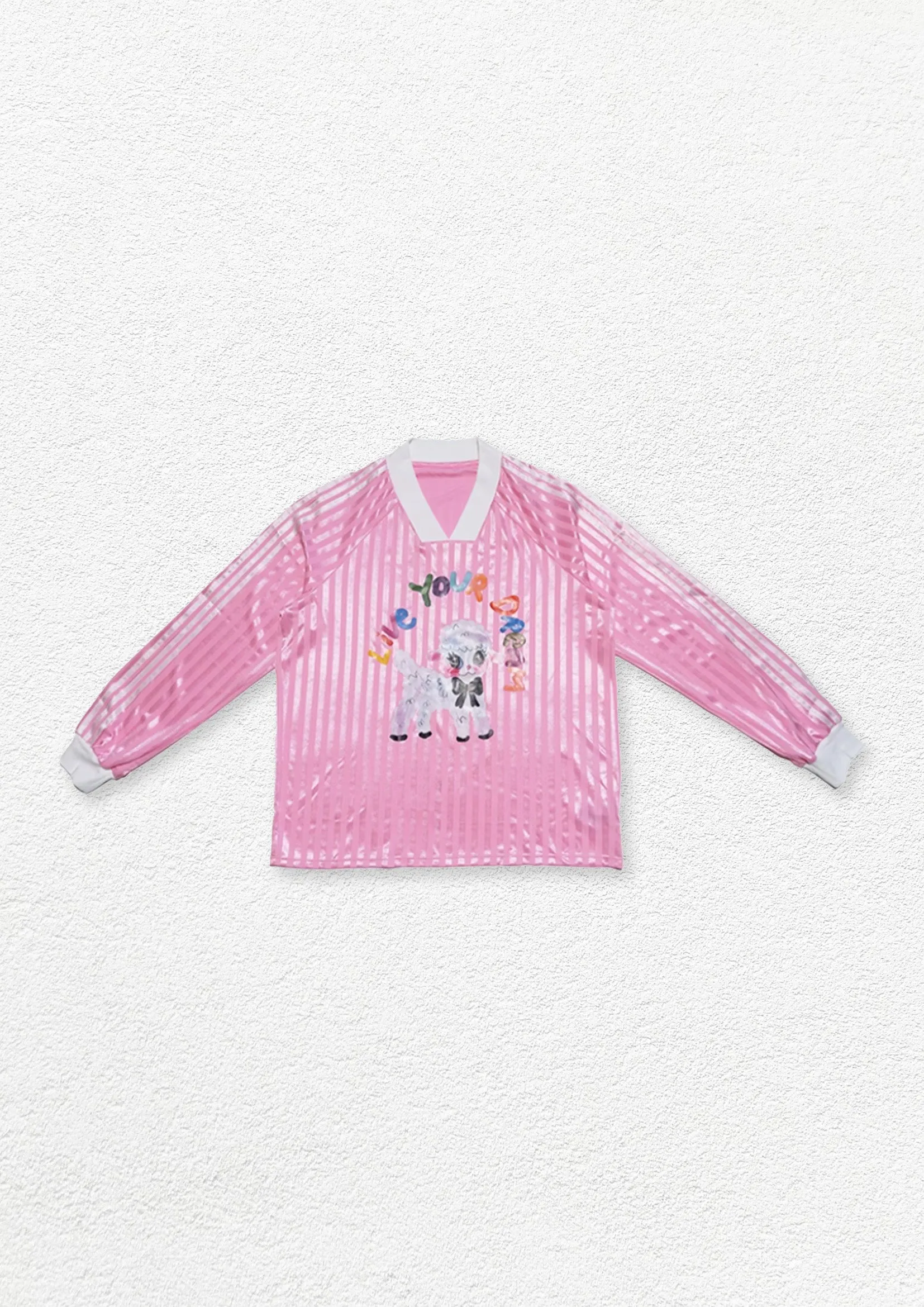 Lamb striped baseball jersey - soft pink