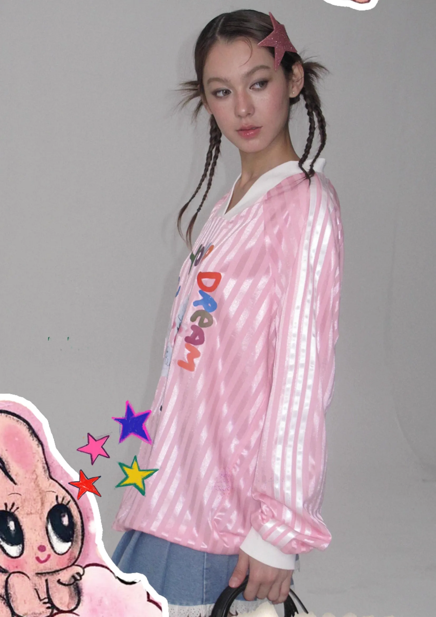 Lamb striped baseball jersey - soft pink