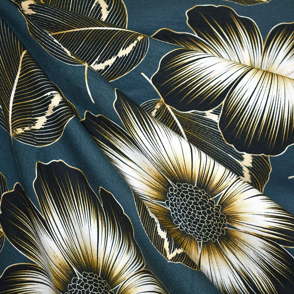 Large Scale Sketch Floral Cotton Modal French Terry Ocean