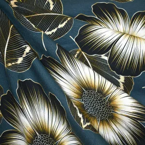 Large Scale Sketch Floral Cotton Modal French Terry Ocean