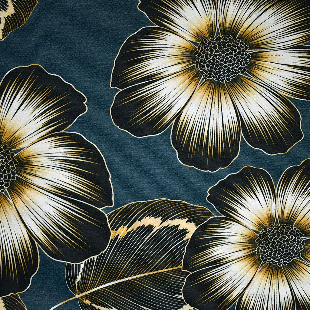 Large Scale Sketch Floral Cotton Modal French Terry Ocean