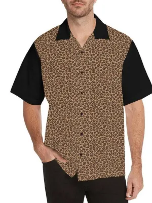 Leopard Black Mens Button Up Shirt