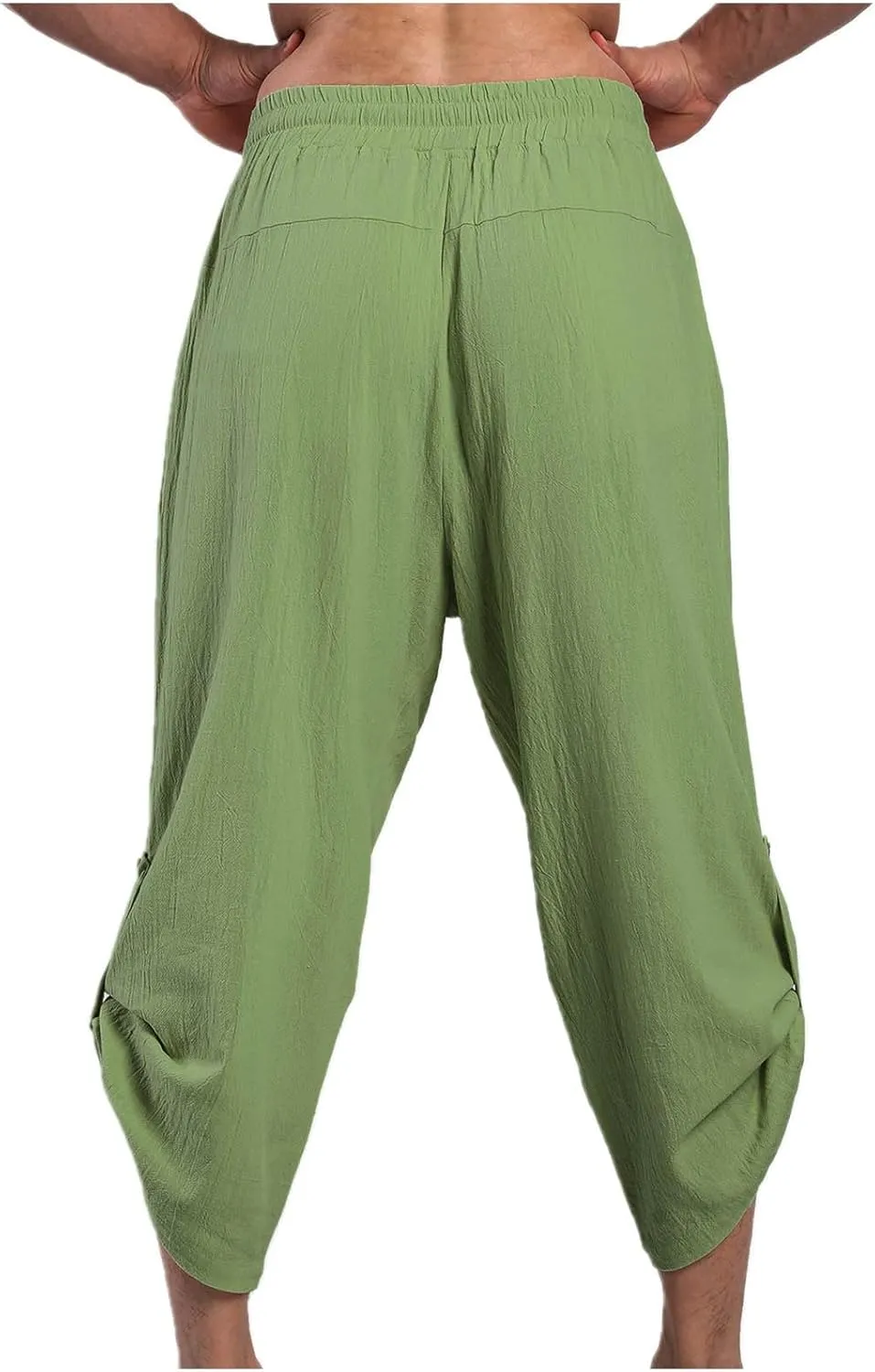 Linen Pants Mens Casual Pants Drawstring Beach Trousers Relaxed-Fit Yoga Pants Soft Elastic Waist Pants