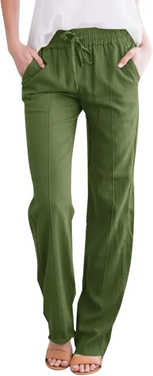 Linen Pants Women Relaxed Fit Linen Pants - Women's Lightweight Summer Casual with Comfortable Elastic Waist