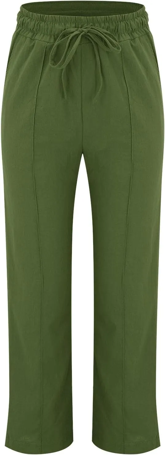 Linen Pants Women Relaxed Fit Linen Pants - Women's Lightweight Summer Casual with Comfortable Elastic Waist