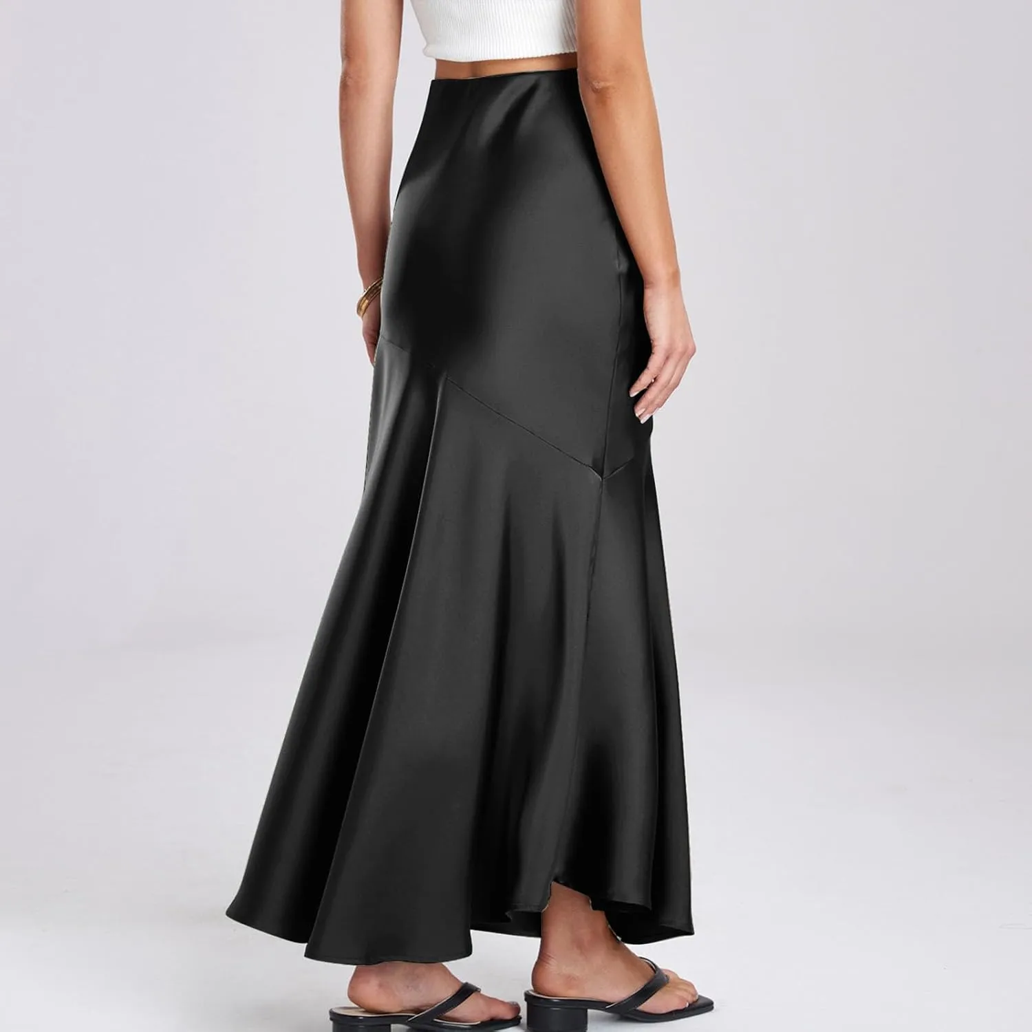 Long Satin Skirt for Women Elegant Silk High Wasit Fall Skirts Cocktail Party Wedding Mermaid Maxi Skirts
