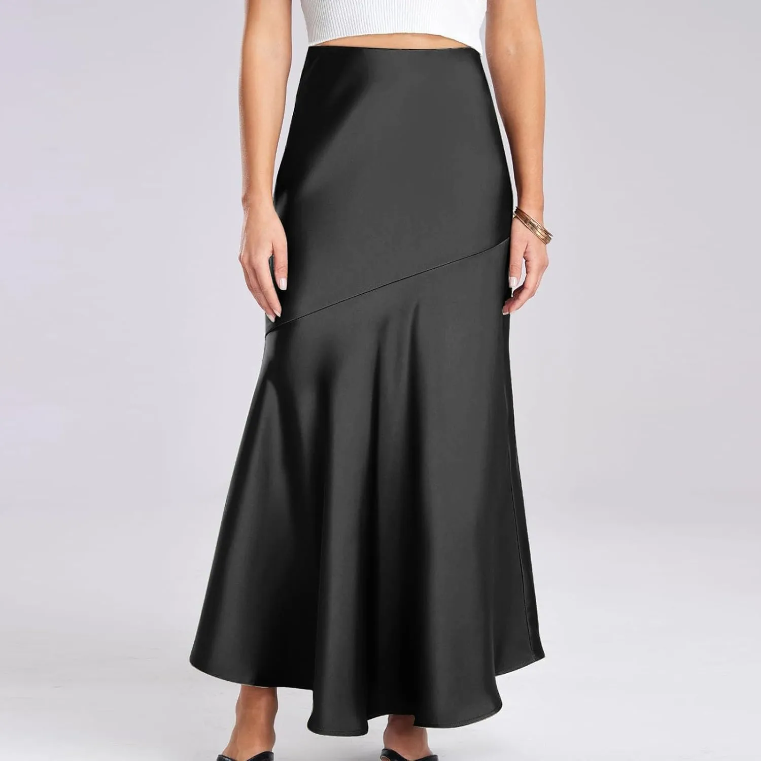 Long Satin Skirt for Women Elegant Silk High Wasit Fall Skirts Cocktail Party Wedding Mermaid Maxi Skirts