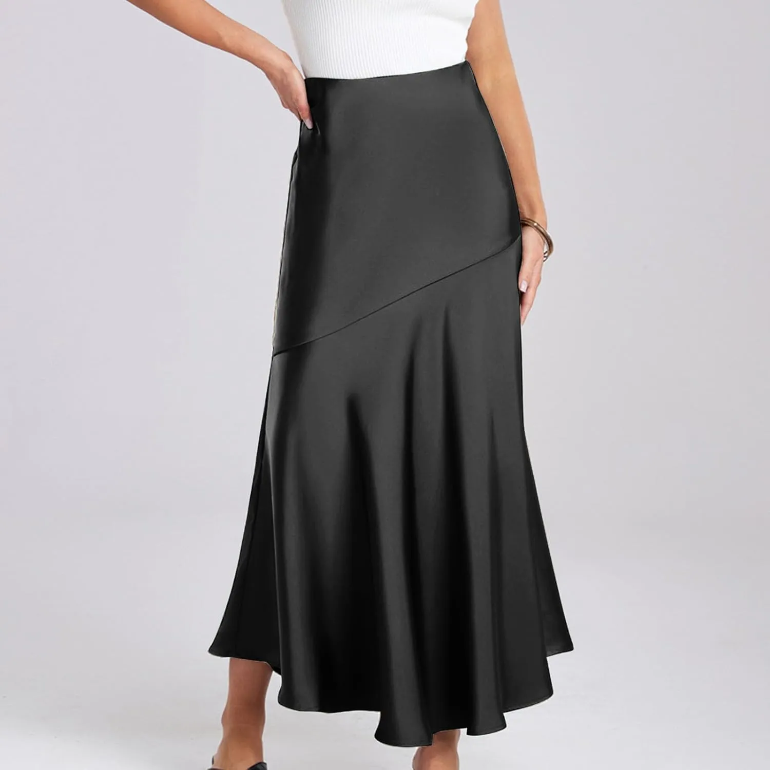 Long Satin Skirt for Women Elegant Silk High Wasit Fall Skirts Cocktail Party Wedding Mermaid Maxi Skirts