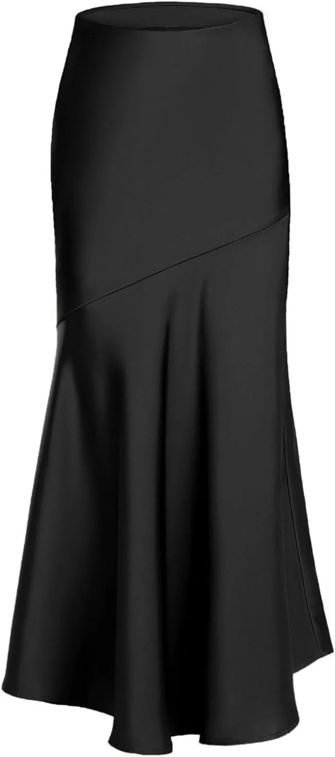 Long Satin Skirt for Women Elegant Silk High Wasit Fall Skirts Cocktail Party Wedding Mermaid Maxi Skirts
