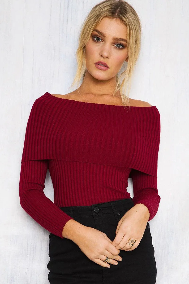 Long Sleeves Pure Color Off Shoulder Slim Sweater
