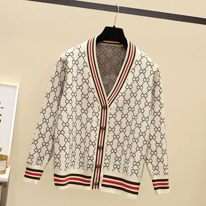 Loose V-Neck Sweater Women Cardigan Matching Mix Colours Regular Outerwear
