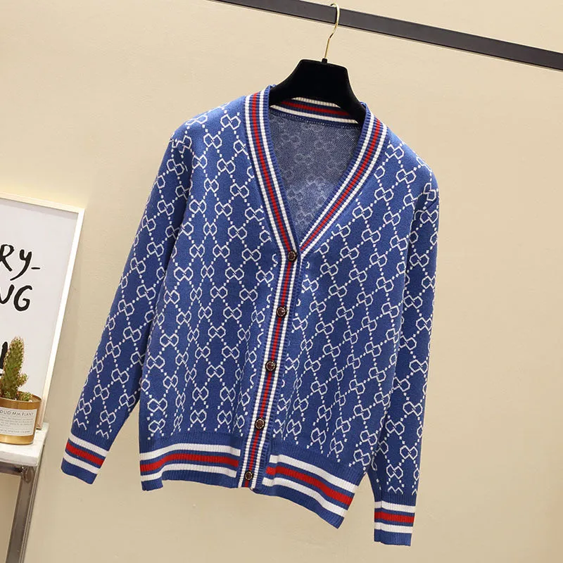 Loose V-Neck Sweater Women Cardigan Matching Mix Colours Regular Outerwear