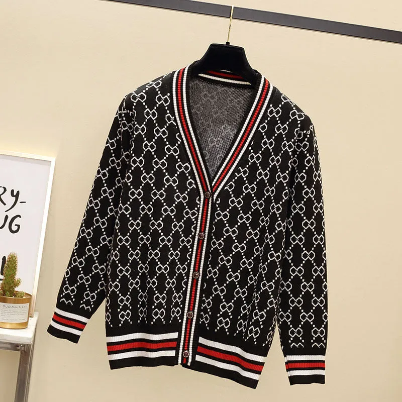 Loose V-Neck Sweater Women Cardigan Matching Mix Colours Regular Outerwear