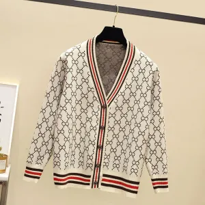 Loose V-Neck Sweater Women Cardigan Matching Mix Colours Regular Outerwear