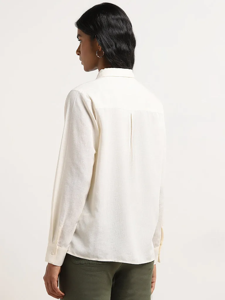 LOV Off-White Embroidered Blended Linen Shirt