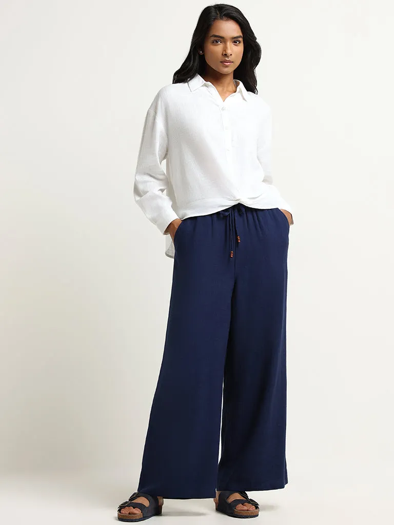 LOV White Knot-Detail Blended Linen Shirt