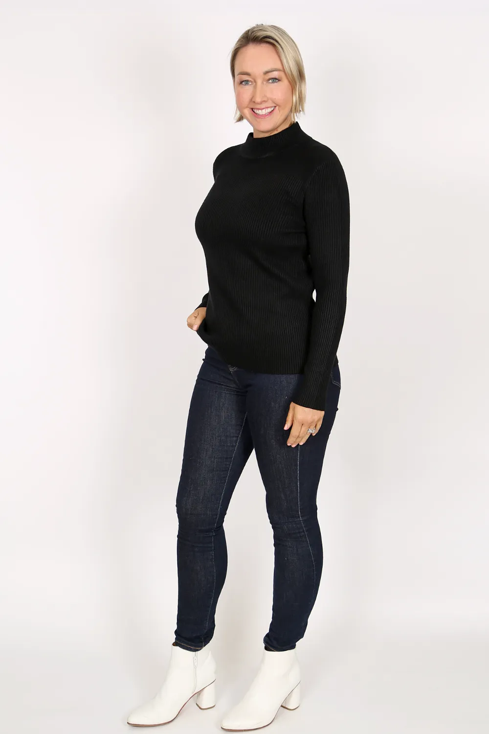 LUCA Black Wool Blend High Neck Ribbed Jumper