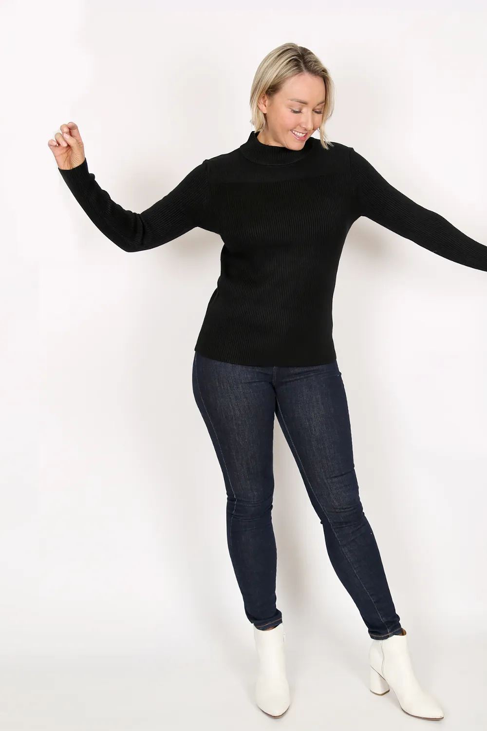 LUCA Black Wool Blend High Neck Ribbed Jumper