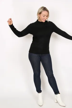 LUCA Black Wool Blend High Neck Ribbed Jumper