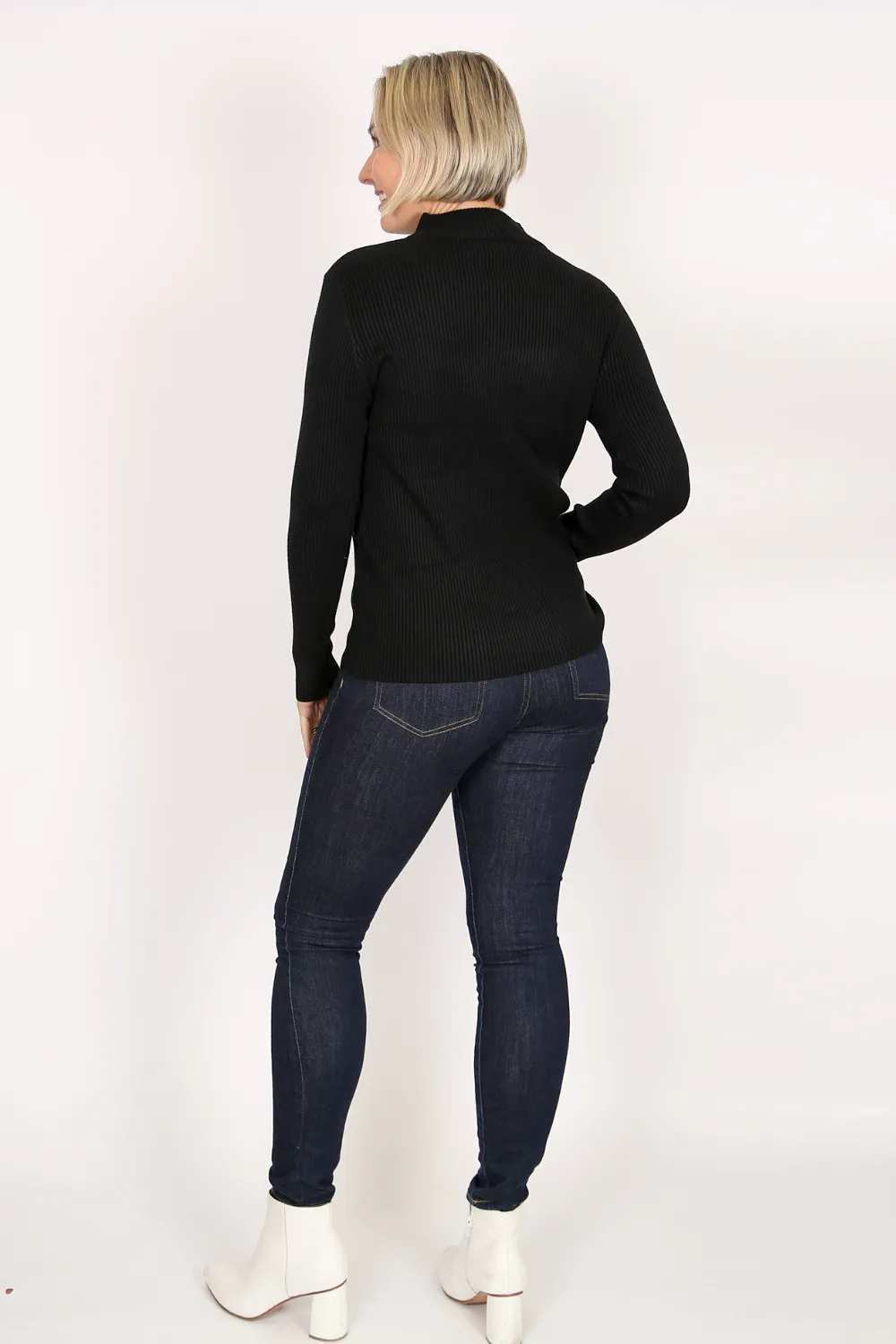 LUCA Black Wool Blend High Neck Ribbed Jumper
