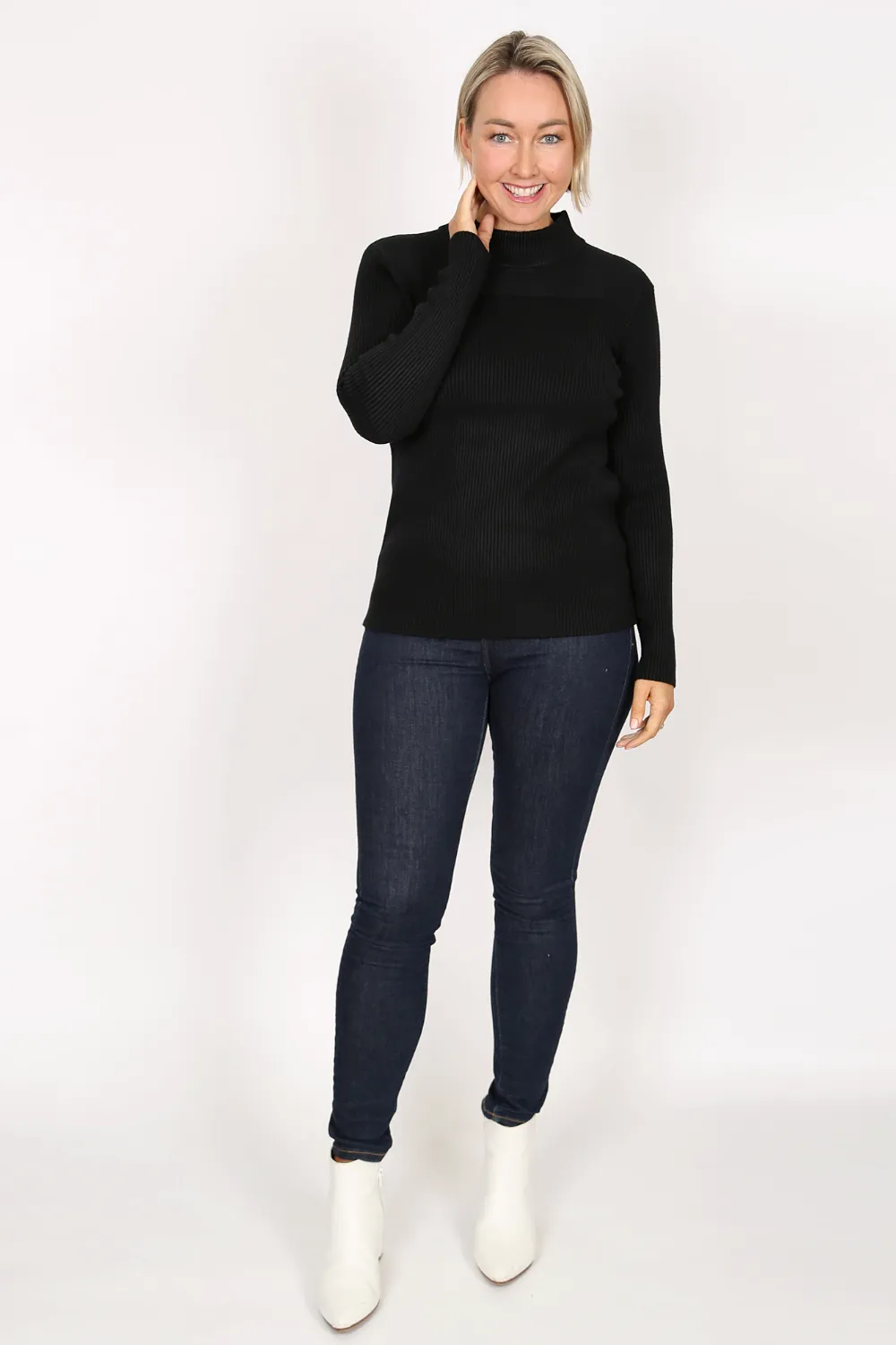 LUCA Black Wool Blend High Neck Ribbed Jumper
