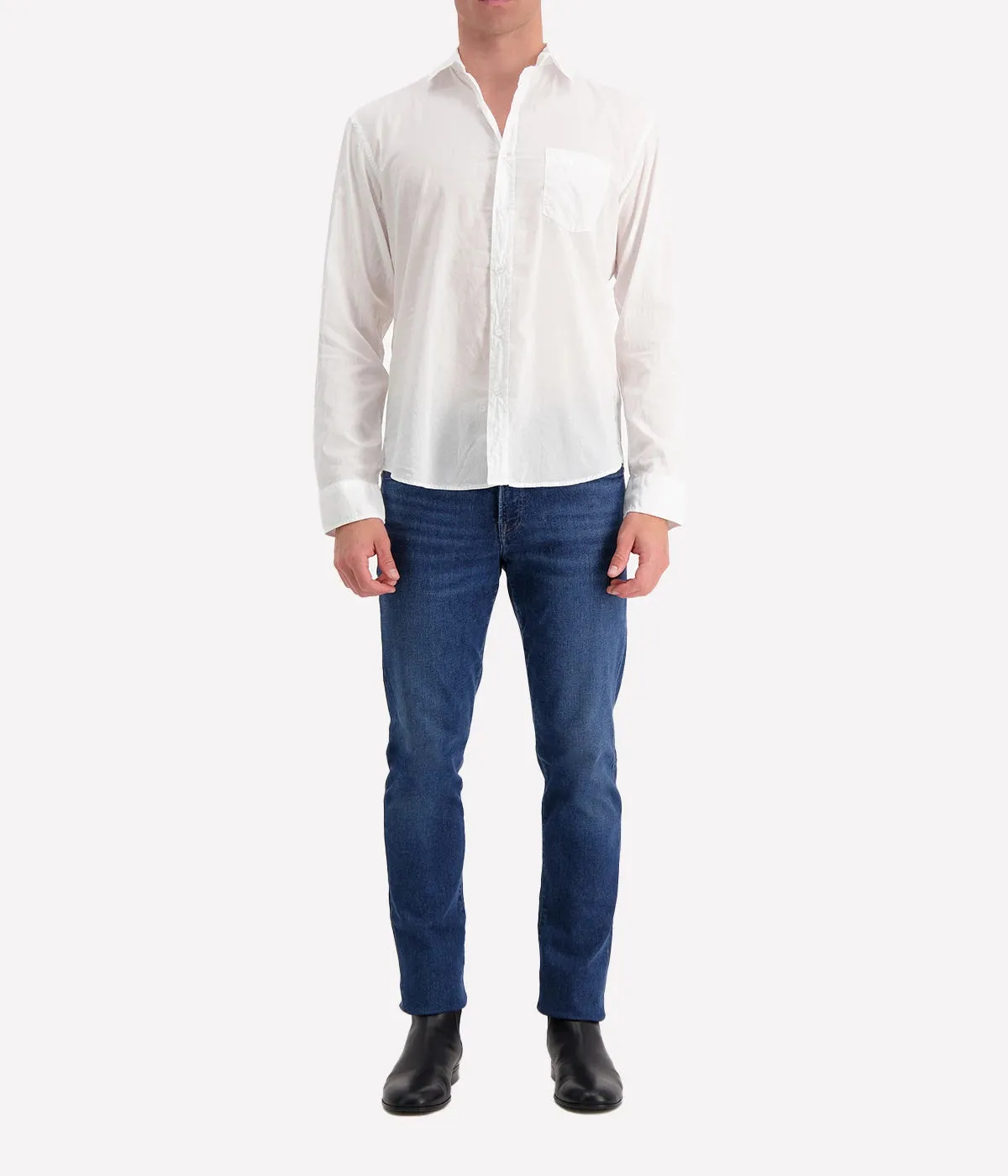 Luke Woven Button Up Shirt Light Poplin in White