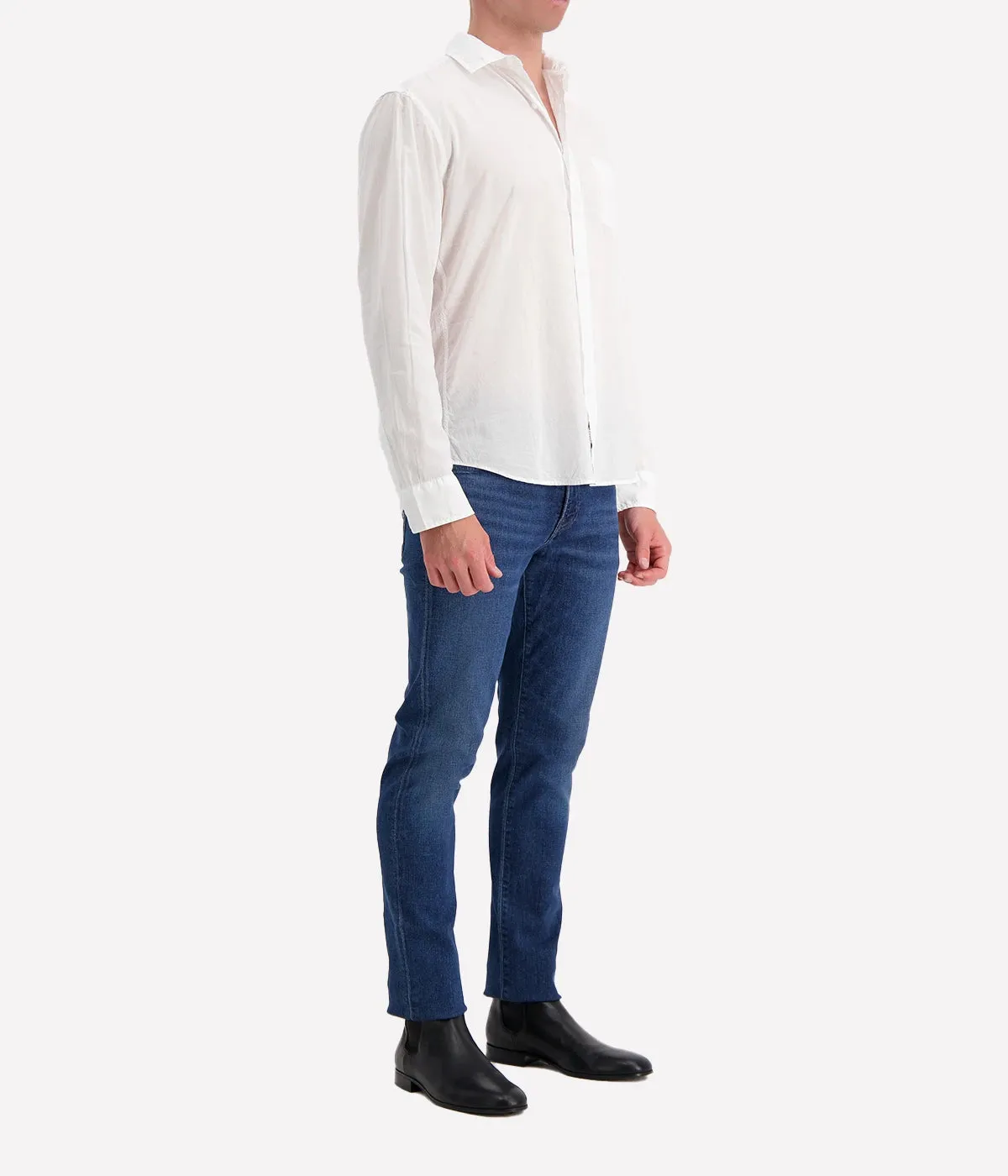 Luke Woven Button Up Shirt Light Poplin in White