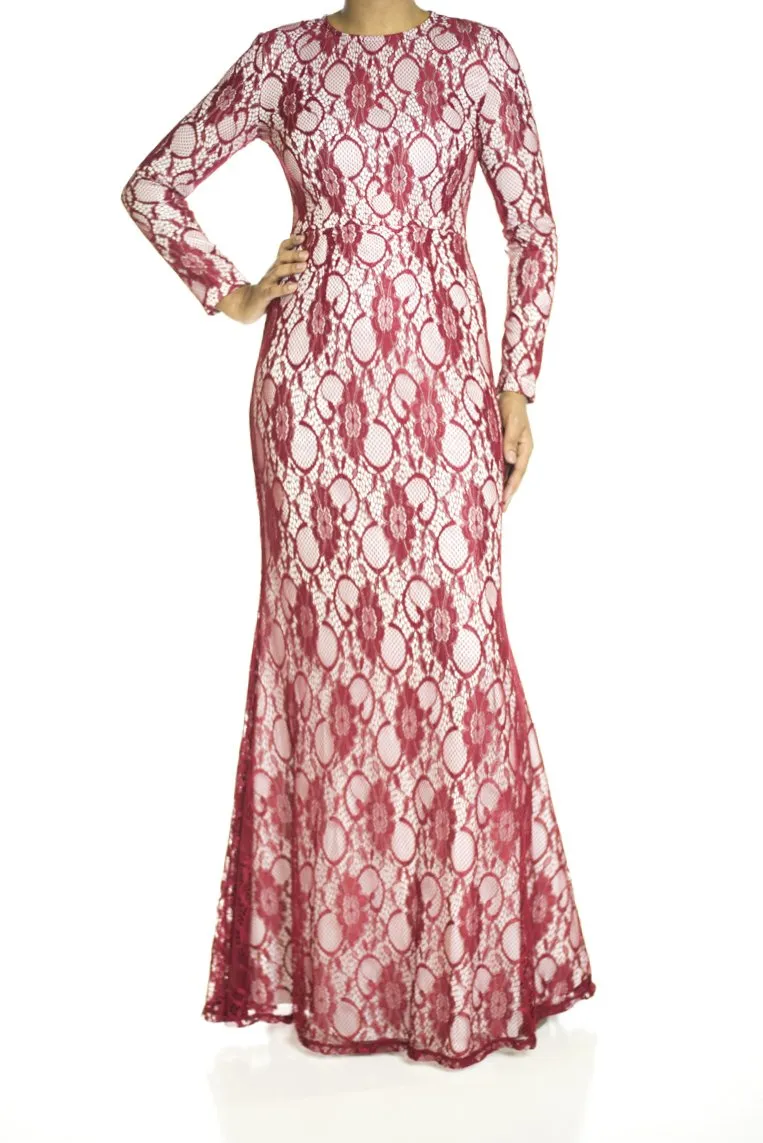 Maroon Elegance Lace Maxi dress