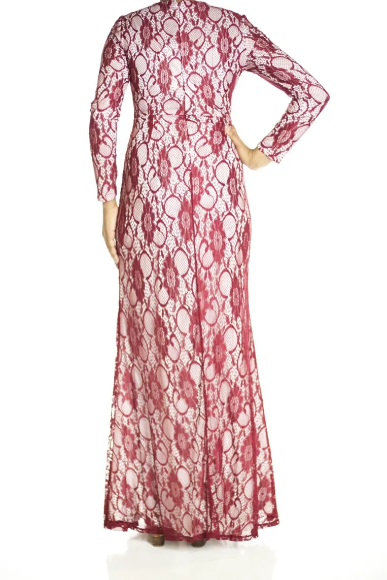 Maroon Elegance Lace Maxi dress