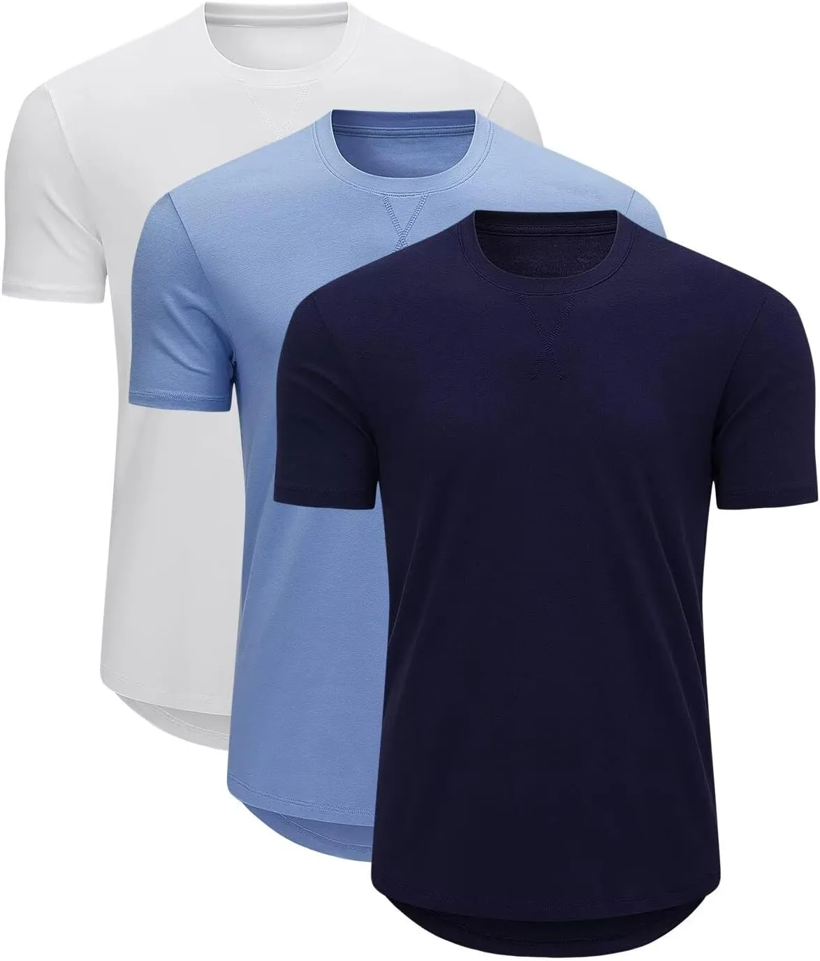 Mens 3 Pack Crewneck T-Shirts Short Sleeve Hipster Hip Hop Longline Classic Tee Tops