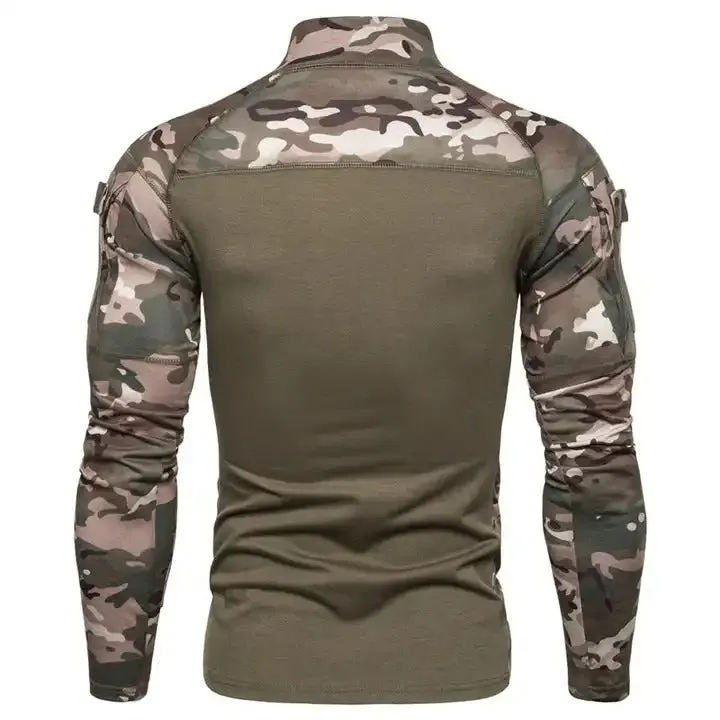 Men's Camouflage Stitching Casual T-Shirt Stand Collar Long Sleeve Lightweight Jumper | 1815-G11