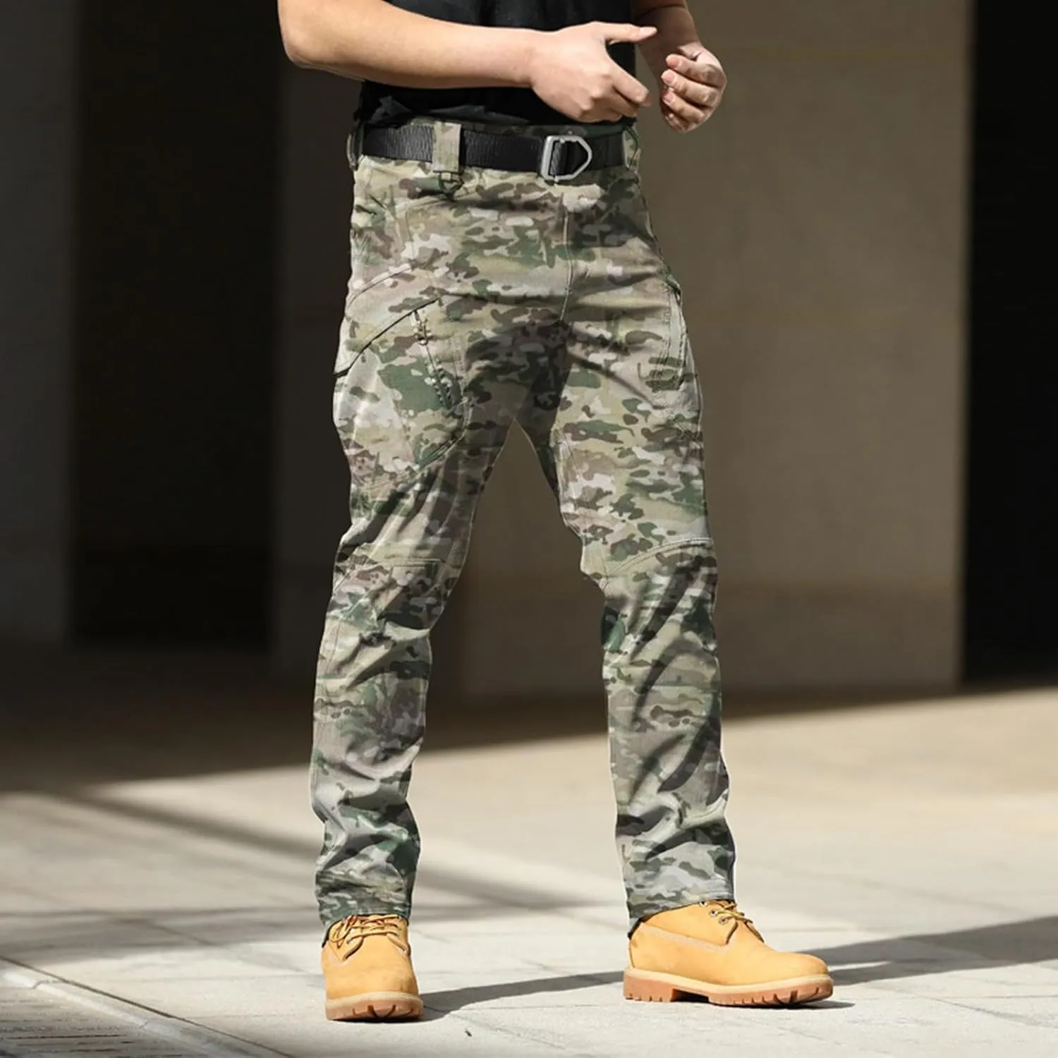 Mens Lightweight Cargo Tactical Pants Straight Leg Athletic Joggers Relaxed Fit Overalls Hiking Work Trousers