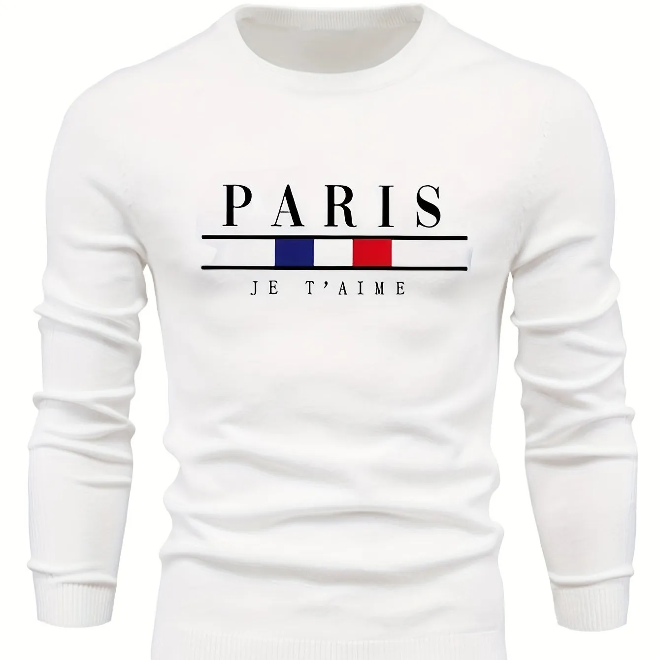 Men's Skinny Sweater with Paris Printed Design | Casual Pullover
