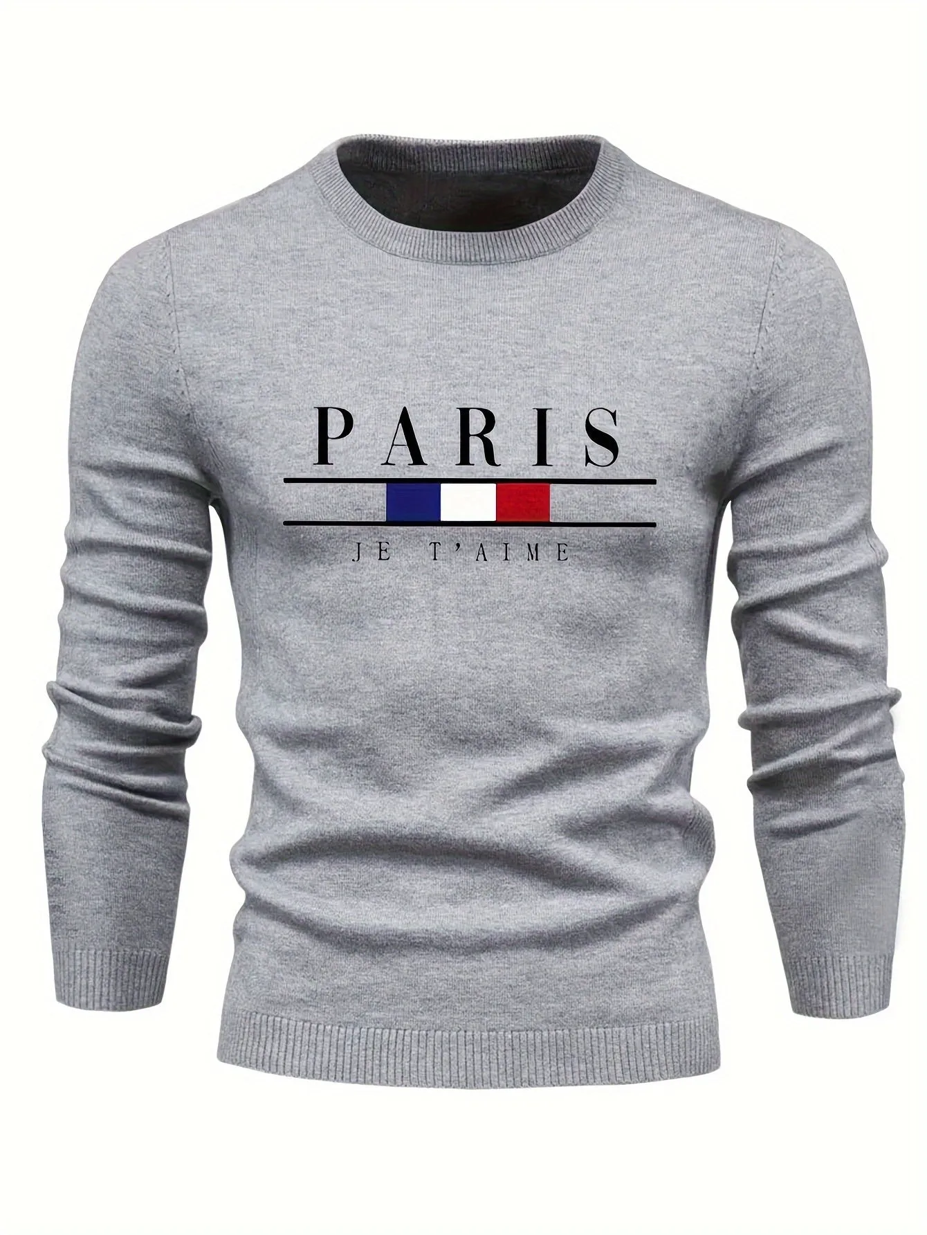 Men's Skinny Sweater with Paris Printed Design | Casual Pullover