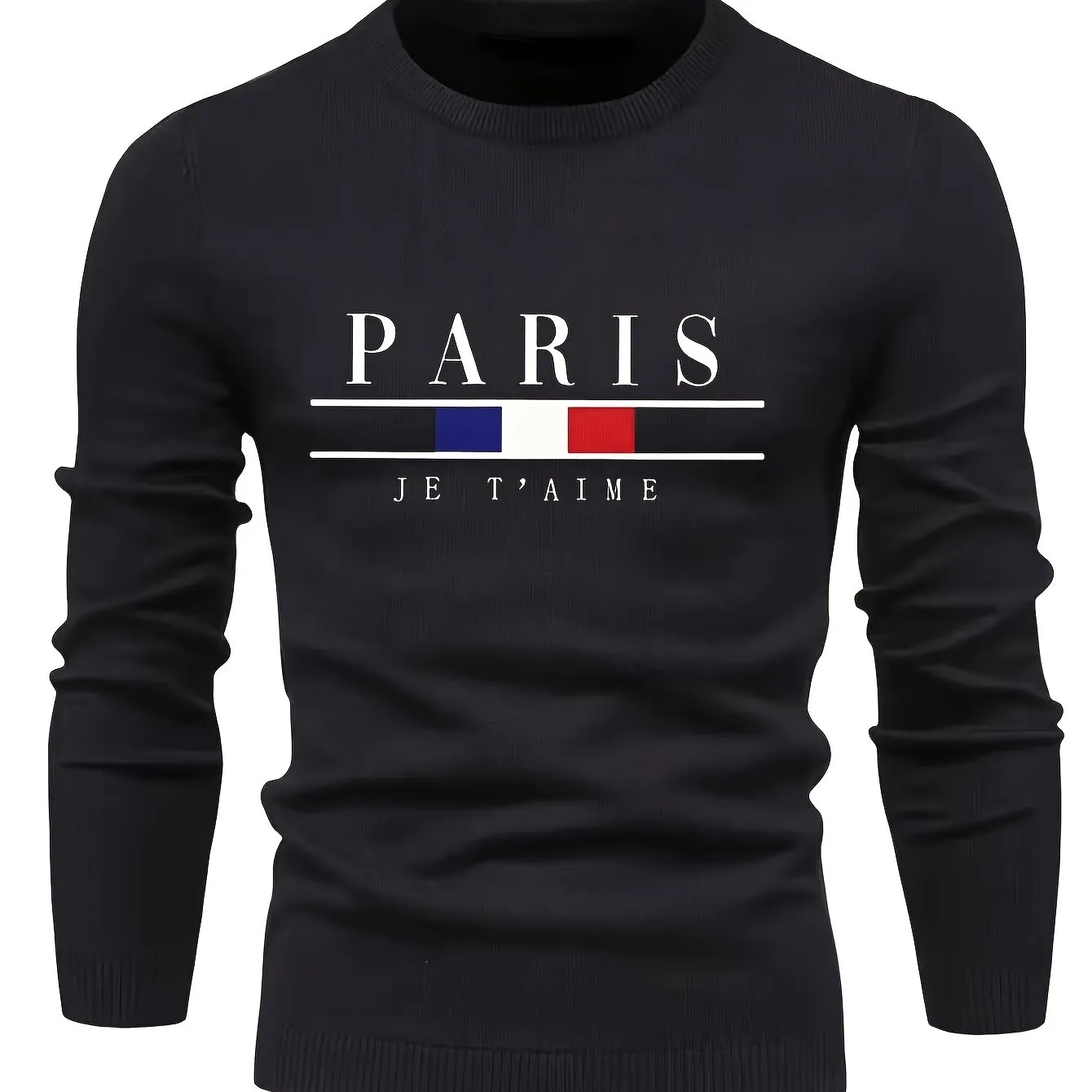 Men's Skinny Sweater with Paris Printed Design | Casual Pullover