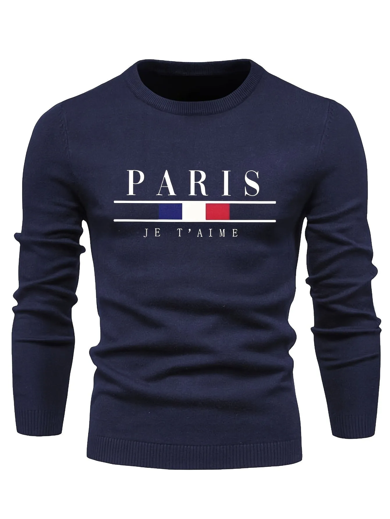 Men's Skinny Sweater with Paris Printed Design | Casual Pullover