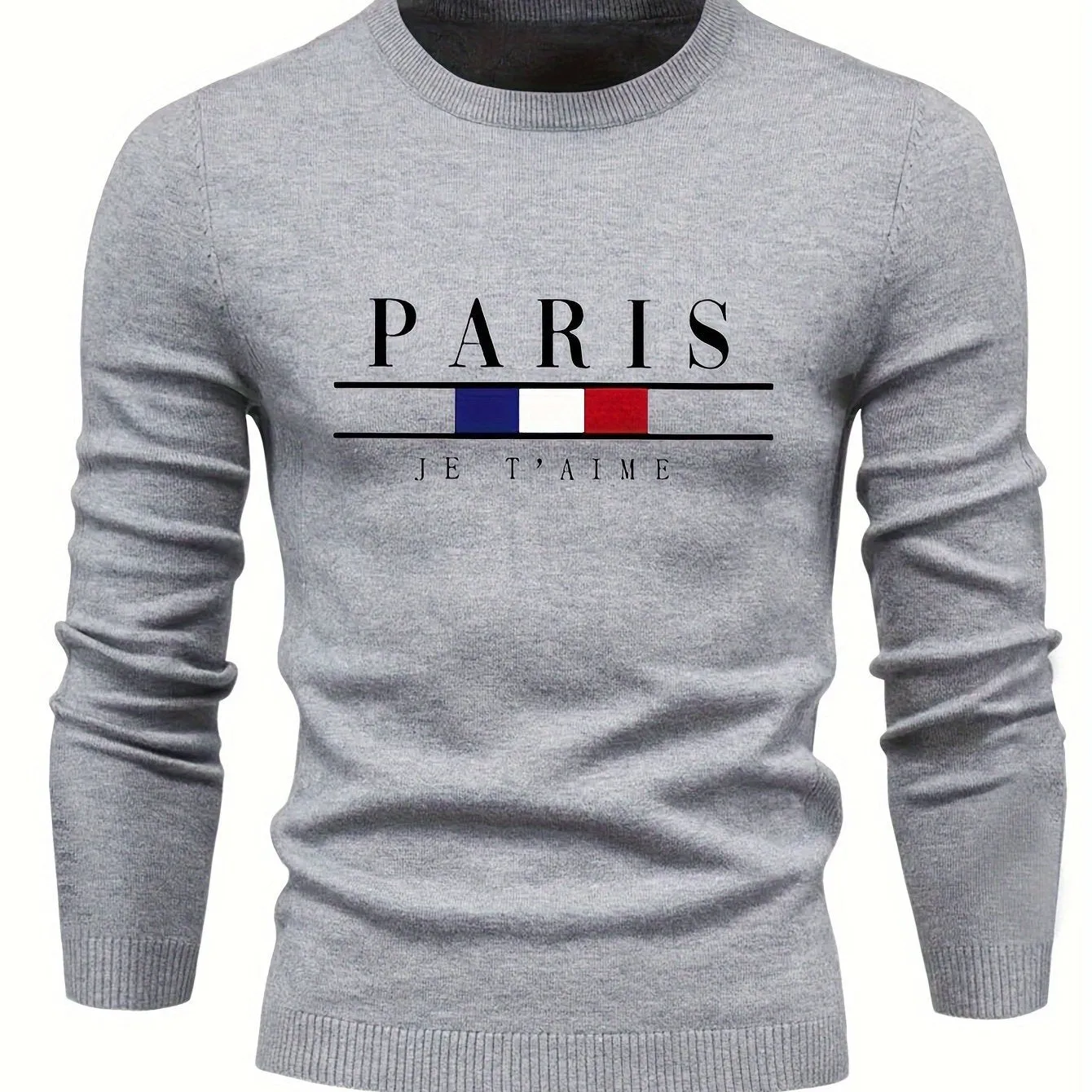 Men's Skinny Sweater with Paris Printed Design | Casual Pullover