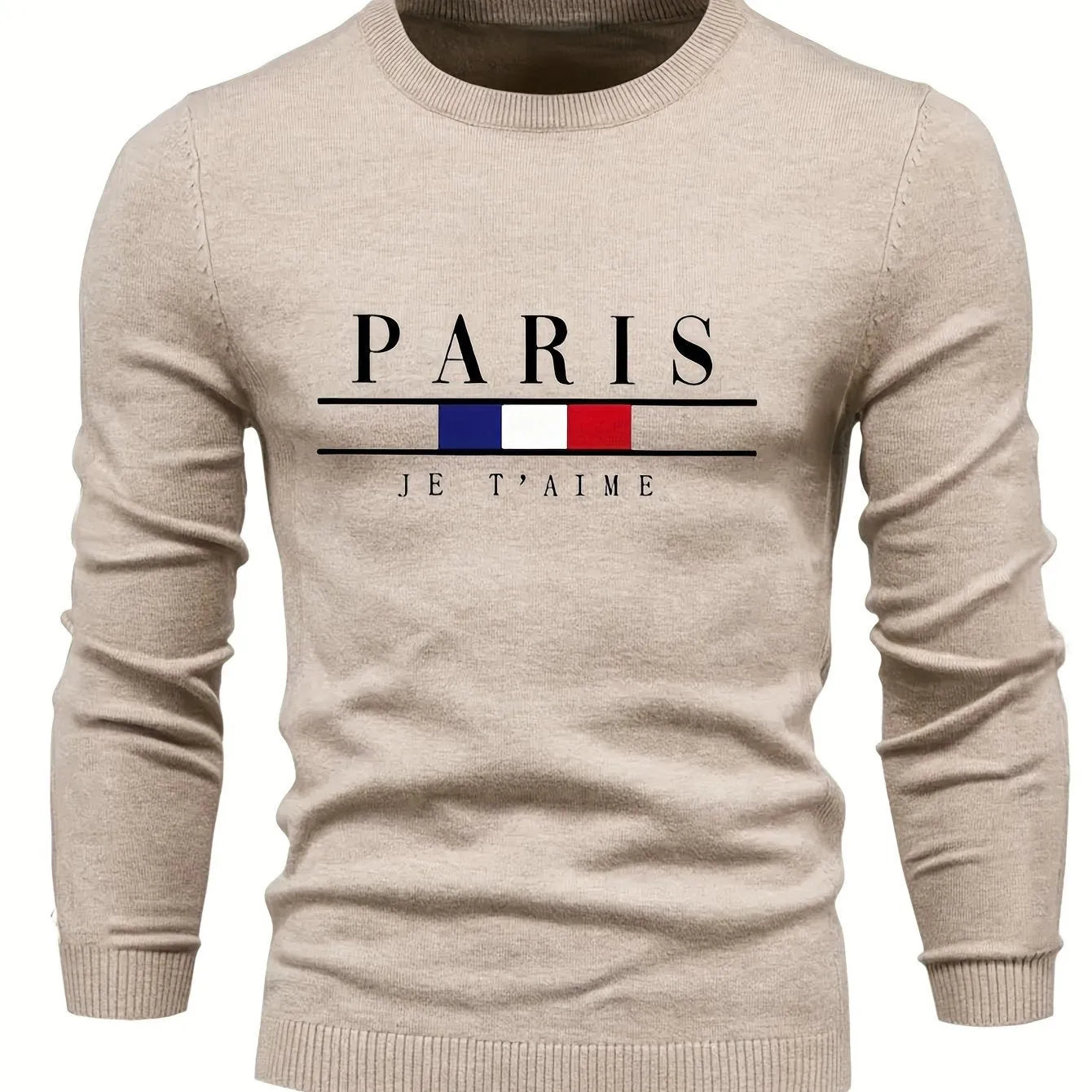 Men's Skinny Sweater with Paris Printed Design | Casual Pullover