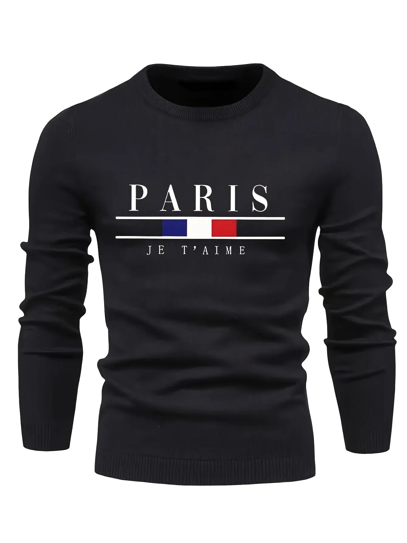 Men's Skinny Sweater with Paris Printed Design | Casual Pullover