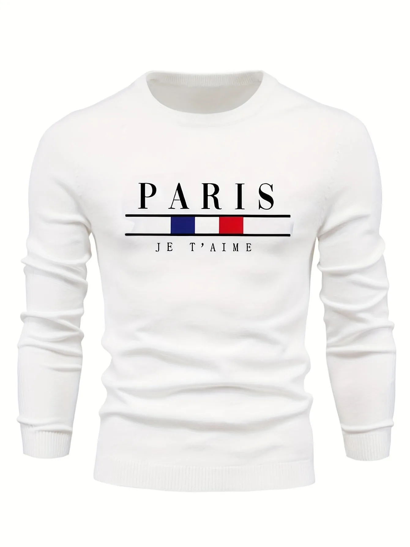 Men's Skinny Sweater with Paris Printed Design | Casual Pullover