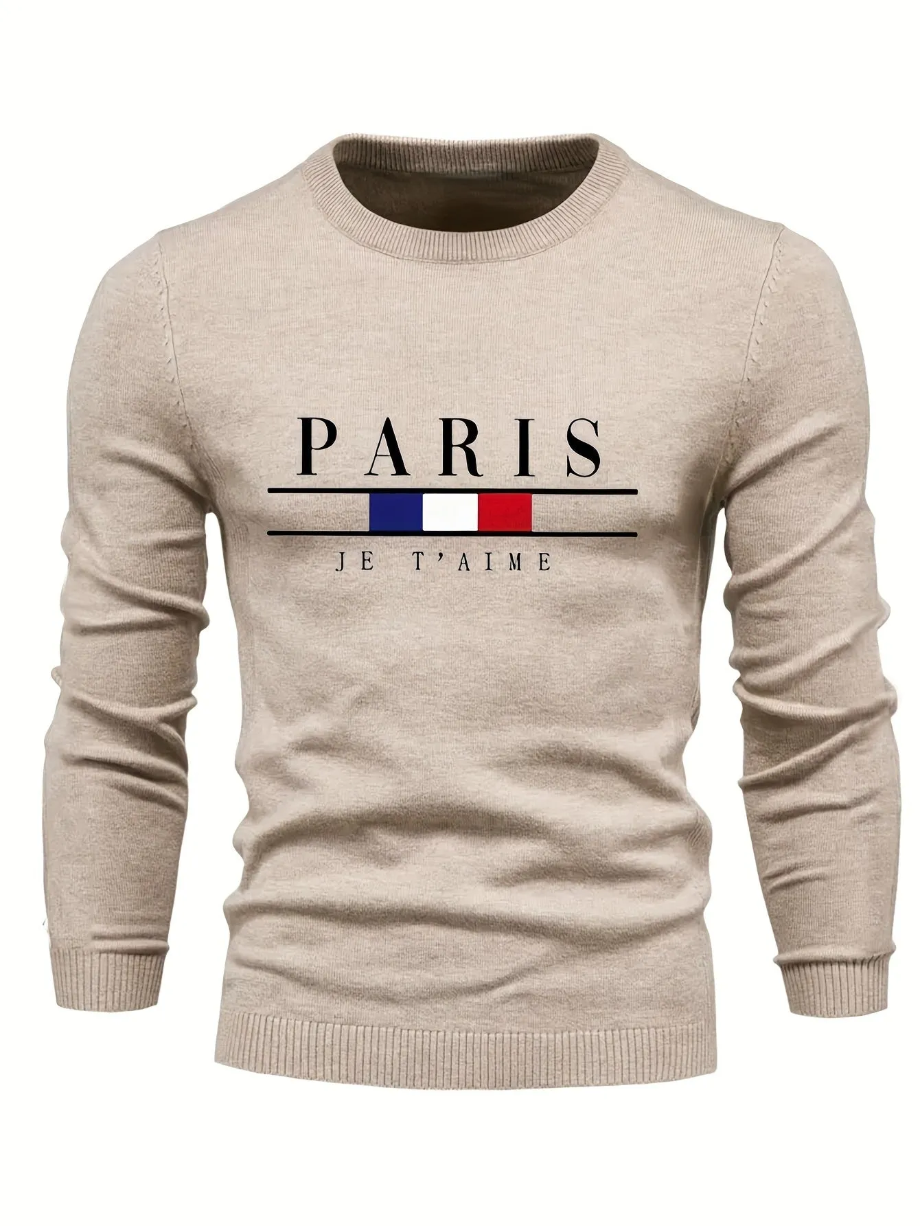 Men's Skinny Sweater with Paris Printed Design | Casual Pullover