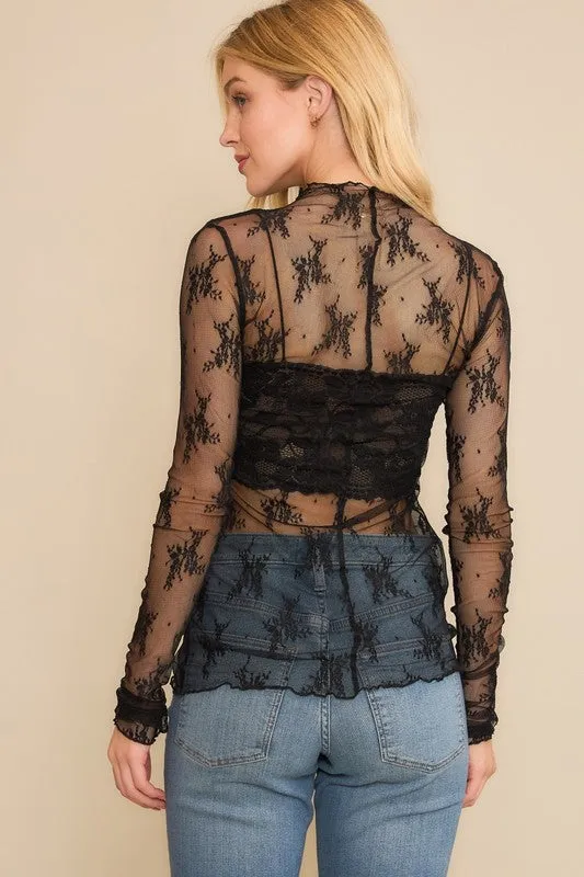 Mesh Lace High Neck Top in 4 Colors