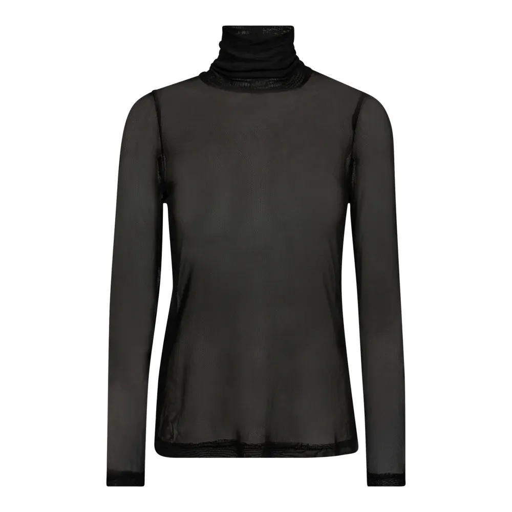 Mesh Roll-Neck Blouse - Black